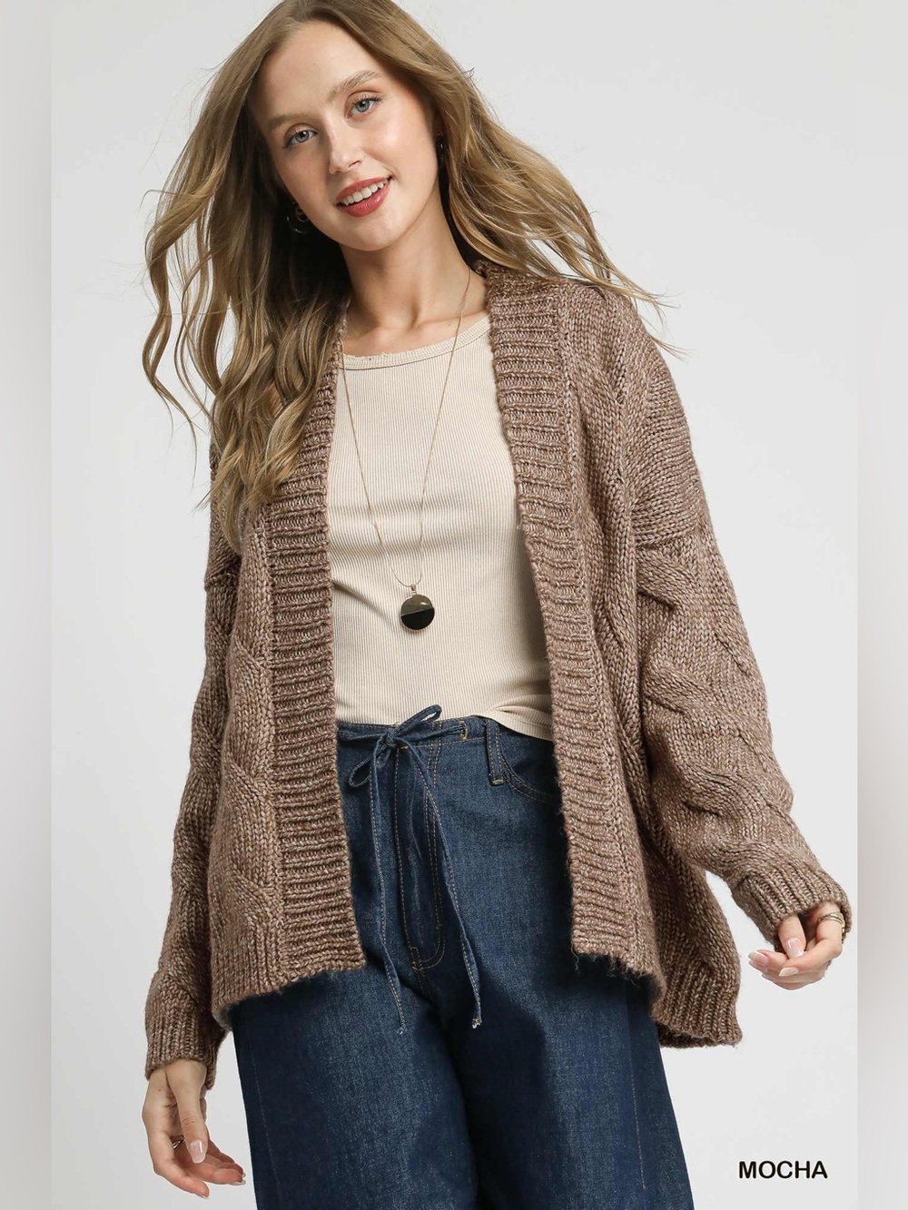 Umgee Chunky Cable Knit Open Front Cardigan